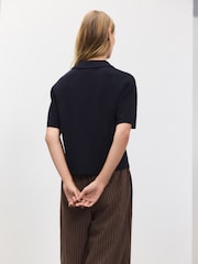 Dark Navy Knitted Polo Shirt With Pockets - Image 3 of 9