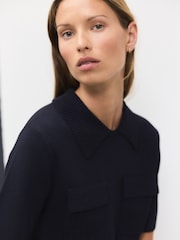 Dark Navy Knitted Polo Shirt With Pockets - Image 5 of 9