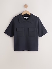 Dark Navy Knitted Polo Shirt With Pockets - Image 6 of 9