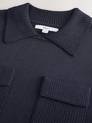 Dark Navy Knitted Polo Shirt With Pockets - Image 7 of 9