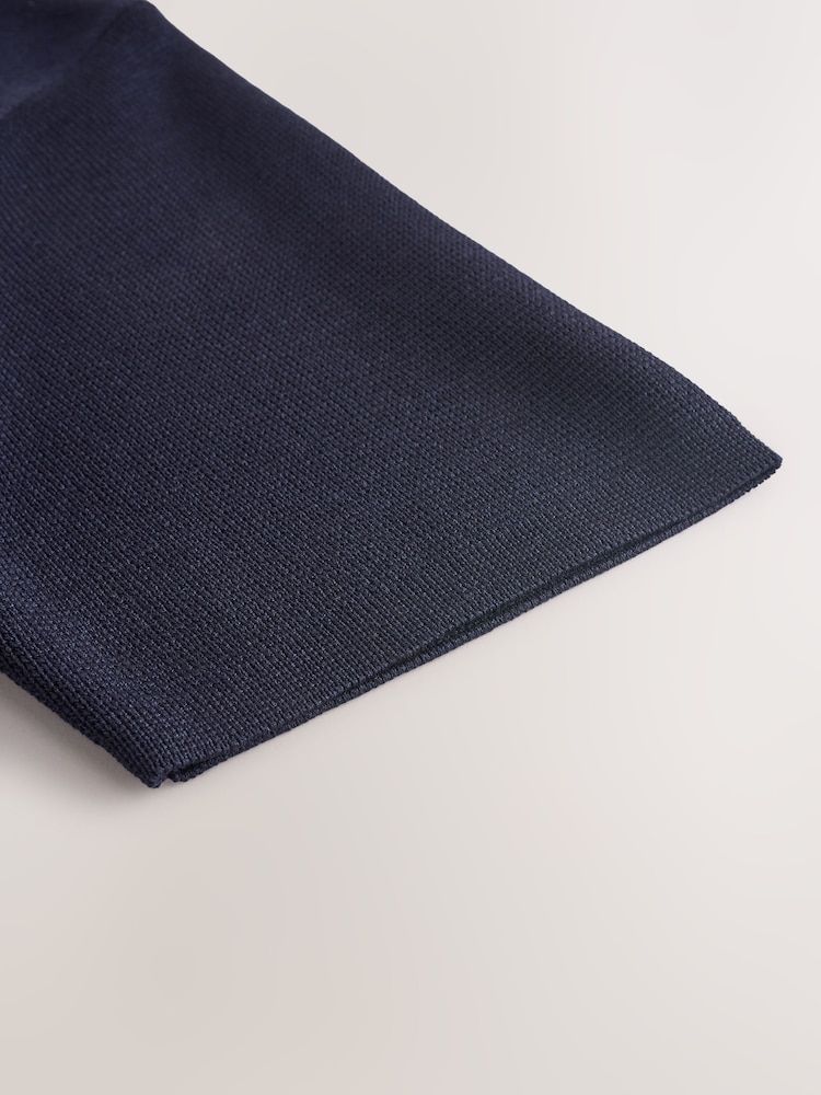 Dark Navy Knitted Polo Shirt With Pockets - Image 9 of 9