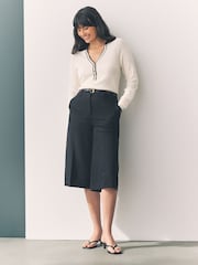 Ecru Cream Tipped Soft Touch V-Neck Knitted Polo Top with Cotton - Image 2 of 7