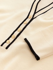 Ecru Cream Tipped Soft Touch V-Neck Knitted Polo Top with Cotton - Image 7 of 7