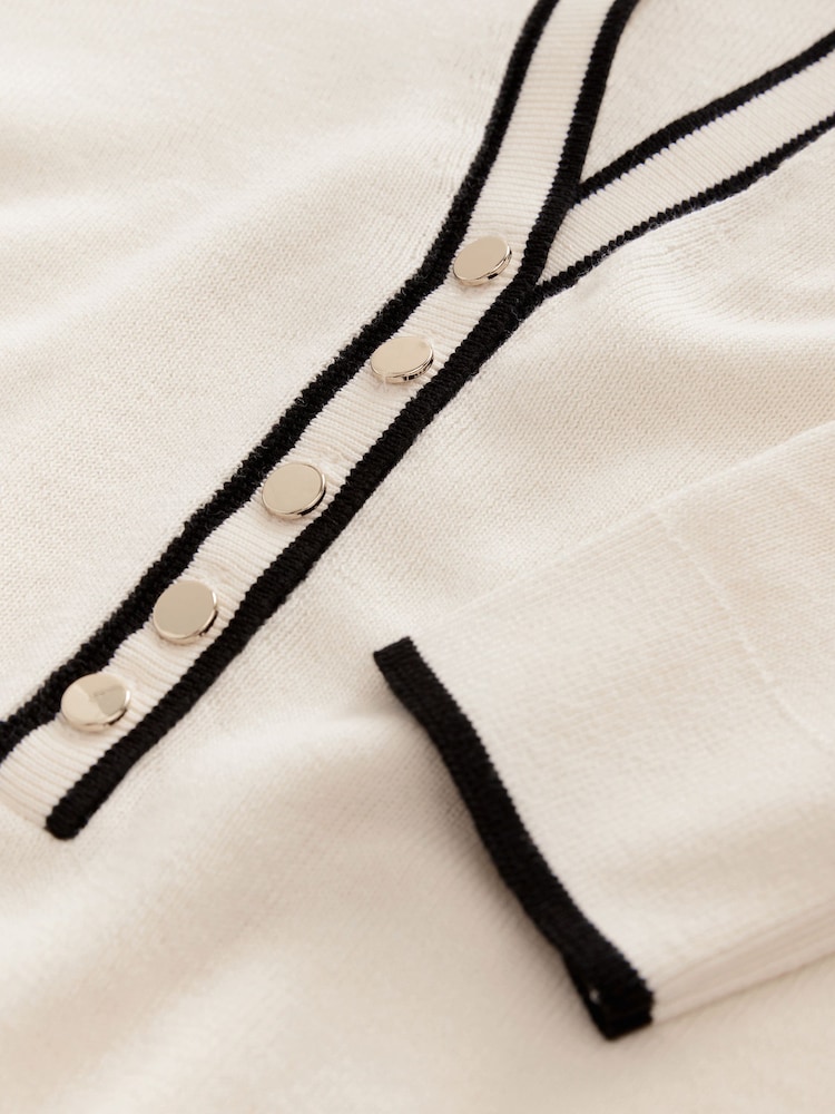Ecru Cream Tipped Soft Touch V-Neck Cotton Rich Knitted Polo Top - Image 7 of 7 Ecru Cream Tipped Soft Touch V-Neck Cotton Rich Knitted Polo Top - Image 7 of 7