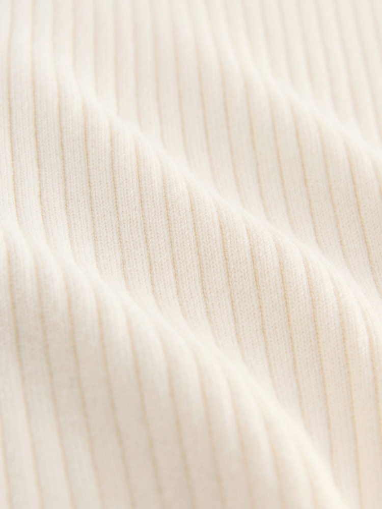 Ecru Ribbed Short Sleeve Knitted Crew Neck Top with Cotton - Image 7 of 7