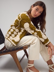Azeitona verde - Floral Print Crochet Jacket Cardigan - Imagem 3 de 9
