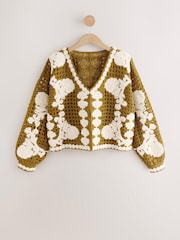 Azeitona verde - Floral Print Crochet Jacket Cardigan - Imagem 6 de 9