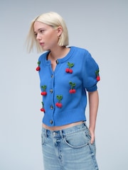 Cereja azul - Cardigan de cotton com botões e short sleeve - Imagem 1 de 7