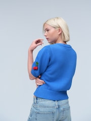 Cereja azul - Cardigan de cotton com botões e short sleeve - Imagem 3 de 7
