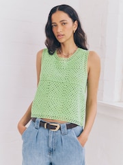 Green Bright Square Crochet Tank with Cotton - Image 1 of 9