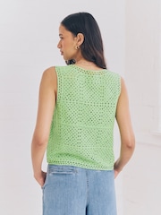 Green Bright Square Crochet Tank with Cotton - Image 4 of 9