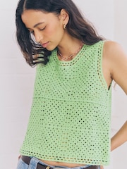 Green Bright Square Crochet Tank with Cotton - Image 5 of 9