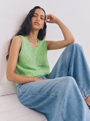 Green Bright Square Crochet Tank with Cotton - Image 6 of 9