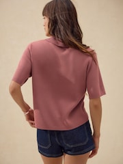 Blush Pink Knitted Polo Shirt With Pockets - Image 3 of 8