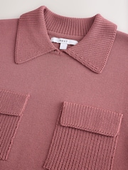 Blush Pink Knitted Polo Shirt With Pockets - Image 6 of 8