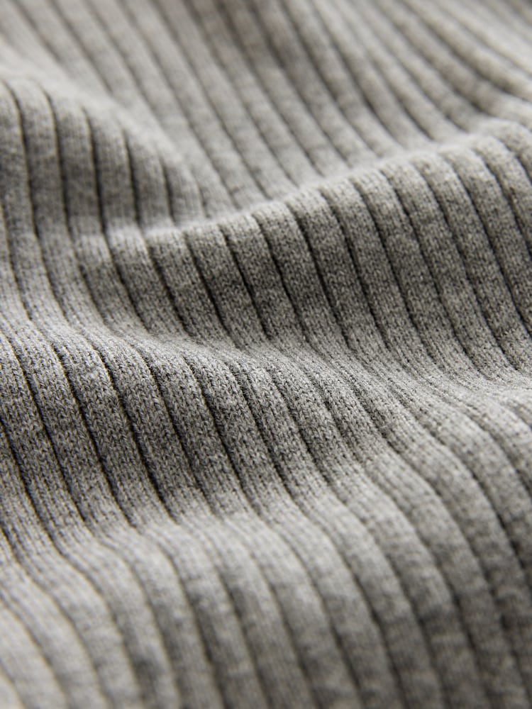 Grey Ribbed Short Sleeve Cotton Rich Knitted Crew Neck Top - Image 6 of 7