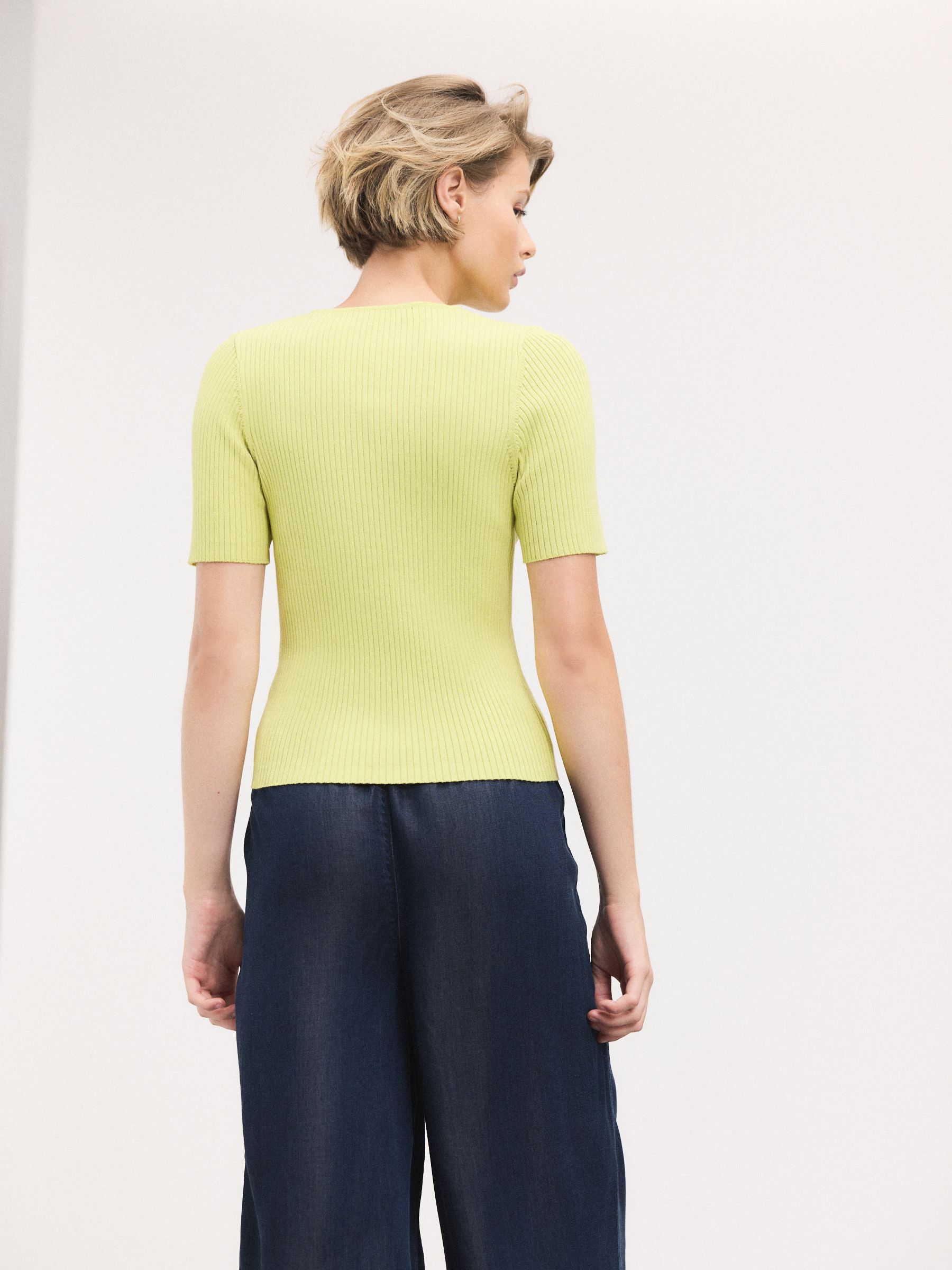Buy Lime Green Ribbed Short Sleeve Cotton Rich Knitted Crew Neck