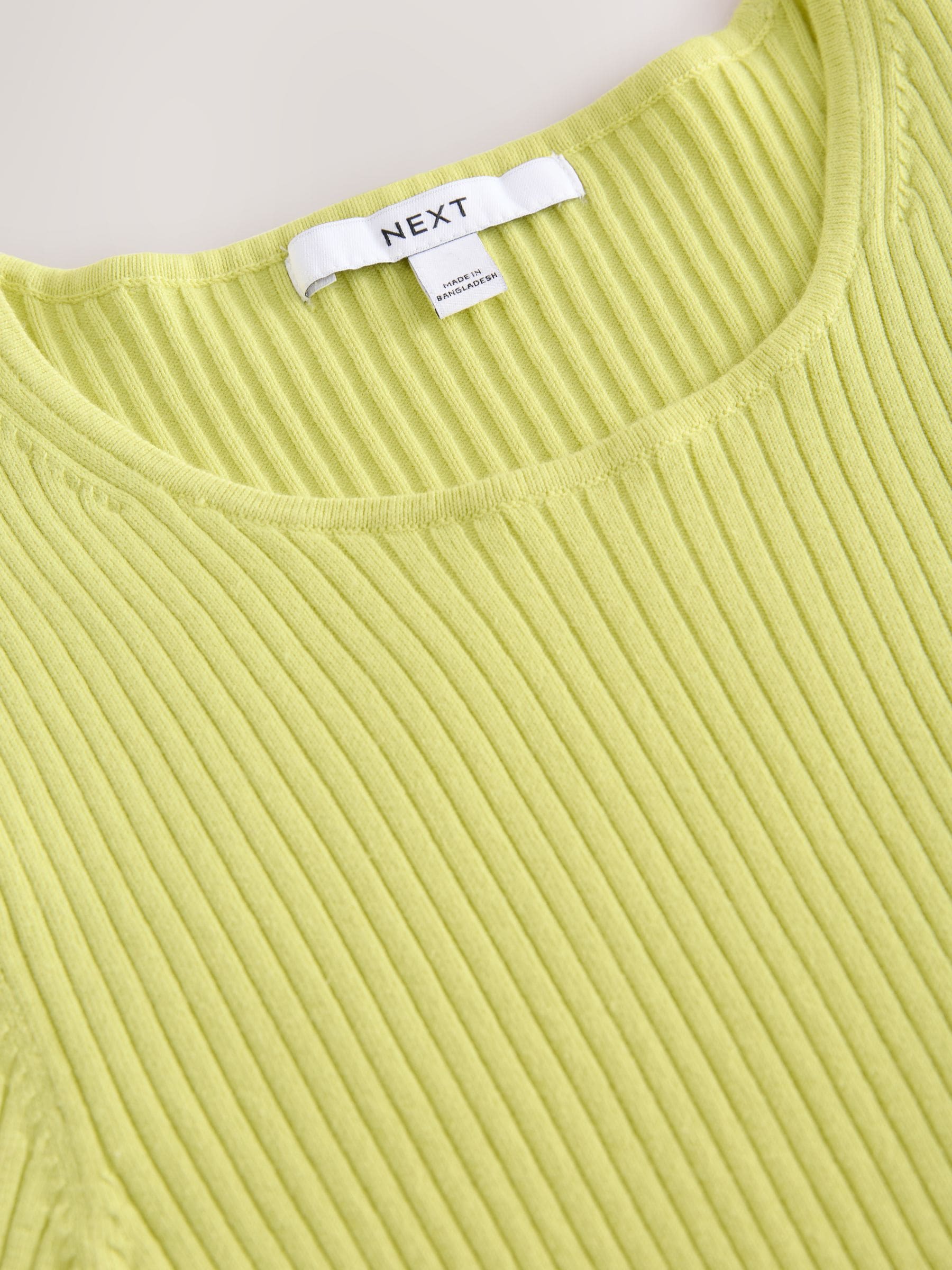 Buy Lime Green Ribbed Short Sleeve Cotton Rich Knitted Crew Neck