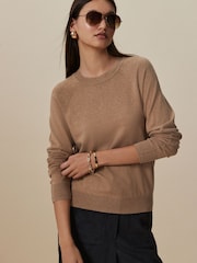 Camel Soft Touch Crew Neck Jumper With Cotton - Image 1 of 8