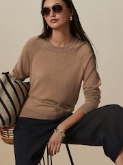 Camel Soft Touch Crew Neck Jumper With Cotton - Image 4 of 8