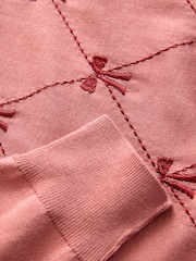 Pink Blush Embroidered Bow Soft Touch Crew Neck Jumper With Cotton - Image 7 of 7