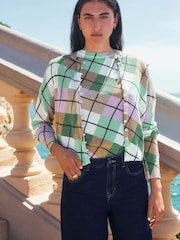 Green Multi Check Knitted Textured Crew Neck Short Sleeve Top - Image 3 of 7