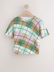 Green Multi Check Knitted Textured Crew Neck Short Sleeve Top - Image 5 of 7