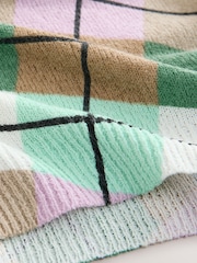Green Multi Check Knitted Textured Crew Neck Short Sleeve Top - Image 6 of 7