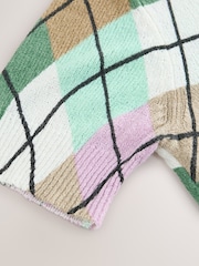 Green Multi Check Knitted Textured Crew Neck Short Sleeve Top - Image 7 of 7