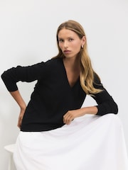 Black Soft Touch V-Neck Jumper with Cotton - Image 1 of 8