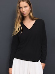 Black Soft Touch V-Neck Jumper with Cotton - Image 4 of 8