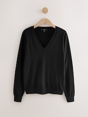 Black Soft Touch V-Neck Jumper with Cotton - Image 6 of 8