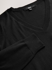 Black Soft Touch V-Neck Jumper with Cotton - Image 7 of 8