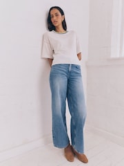 White Ecru Short Sleeve Crew Neck T-Shirt With Linen - Image 2 of 9