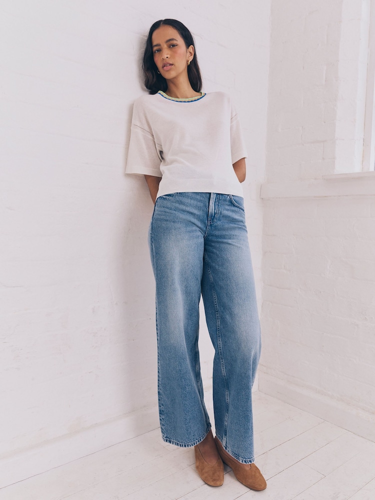 White Ecru Short Sleeve Crew Neck T-Shirt With Linen - Image 2 of 9
