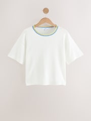 White Ecru Short Sleeve Crew Neck T-Shirt With Linen - Image 7 of 9