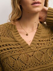 Khaki Green Cotton Stitch Long Sleeve V-Neck Jumper - Image 5 of 7