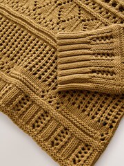 Khaki Green Cotton Stitch Long Sleeve V-Neck Jumper - Image 6 of 7