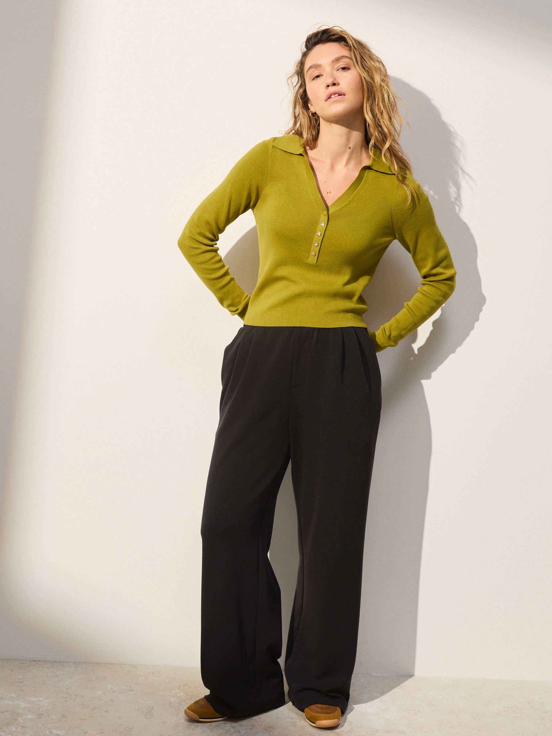Buy Olive Green Soft Touch V-Neck Cotton Rich Knitted Polo Top