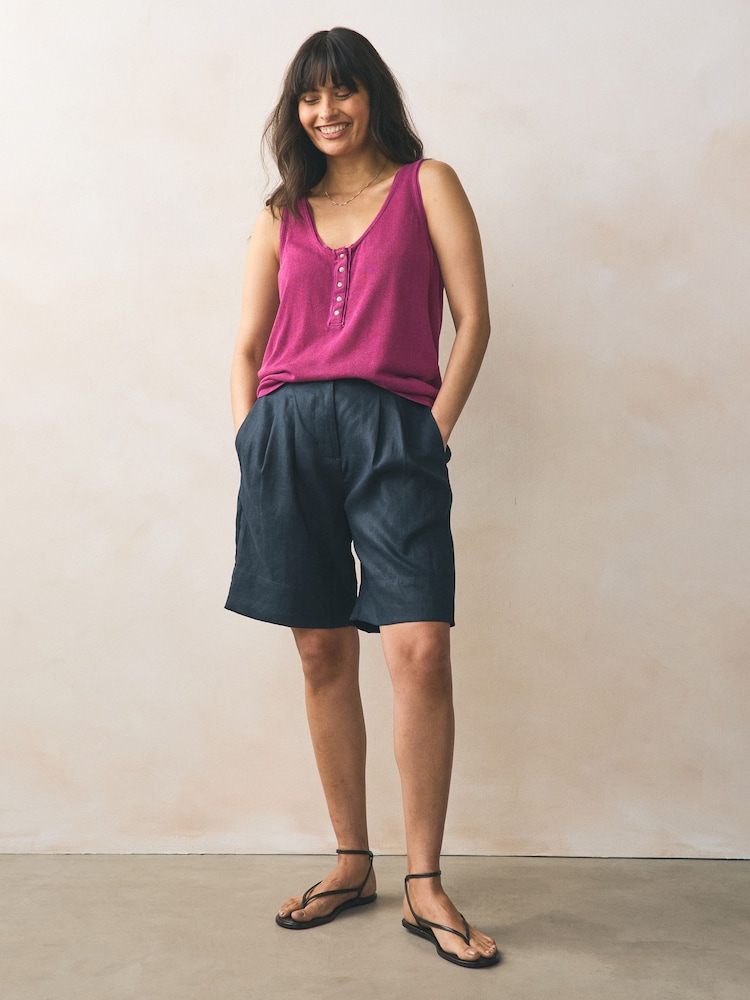 Baga roxa - Regata Henley de malha com Linen - Imagem 2 de 7