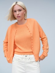Orange Knitted Textured Crew Neck Short Sleeve Top - Image 2 of 6