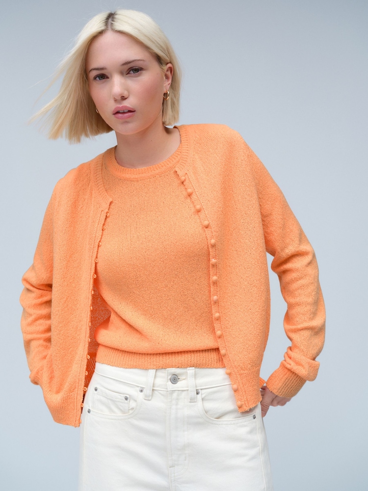 Orange Knitted Textured Crew Neck Short Sleeve Top - Image 2 of 6