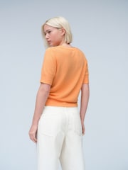 Orange Knitted Textured Crew Neck Short Sleeve Top - Image 3 of 6