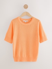 Orange Knitted Textured Crew Neck Short Sleeve Top - Image 4 of 6