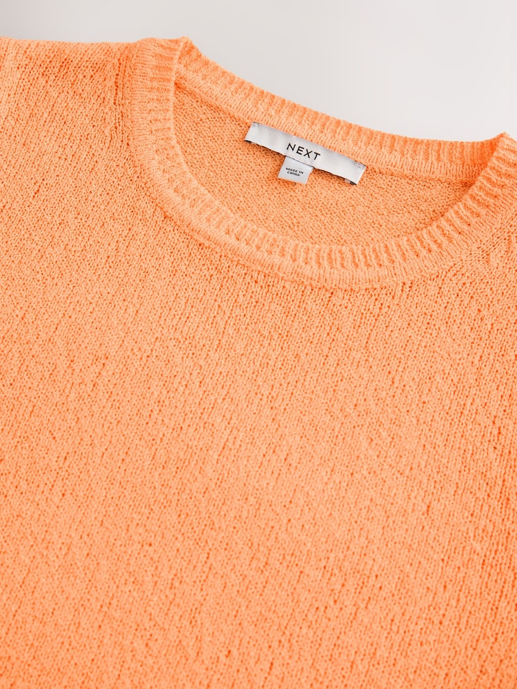 Orange Knitted Textured Crew Neck Short Sleeve Top - Image 6 of 6
