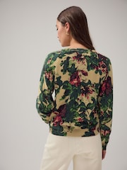 Green Floral Print Soft Touch Crew Neck Jumper With Cotton - Image 3 of 8