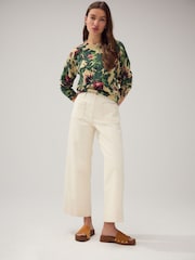 Green Floral Print Soft Touch Crew Neck Jumper With Cotton - Image 4 of 8