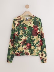 Green Floral Print Soft Touch Crew Neck Jumper With Cotton - Image 6 of 8