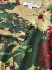 Green Floral Print Soft Touch Crew Neck Jumper With Cotton - Image 7 of 8