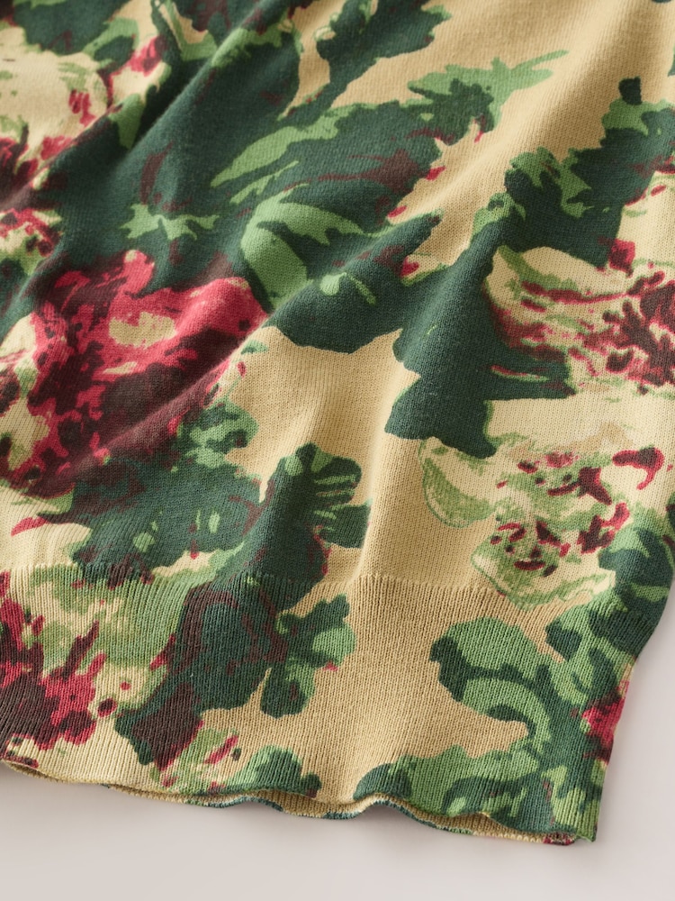 Green Floral Print Soft Touch Crew Neck Jumper With Cotton - Image 8 of 8